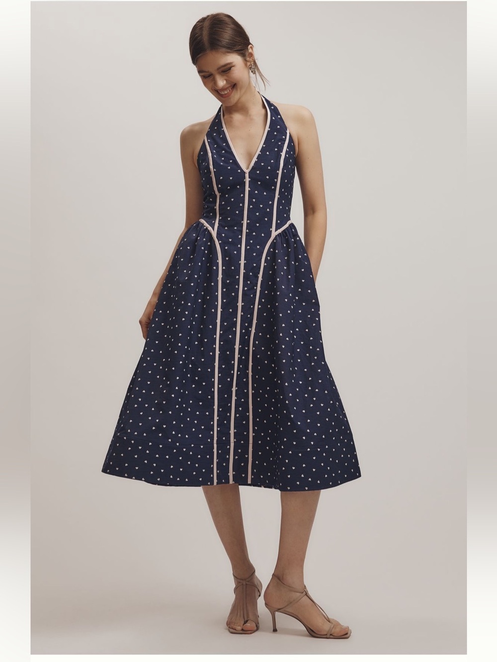 NWT Anthropologie Maeve V-Neck Waisted Halter Midi Dress